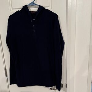 Men's Dark Blue Hooded Sweatshirt Waffle Weave